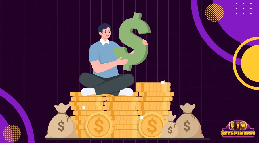 man sitting on cash and gold icon