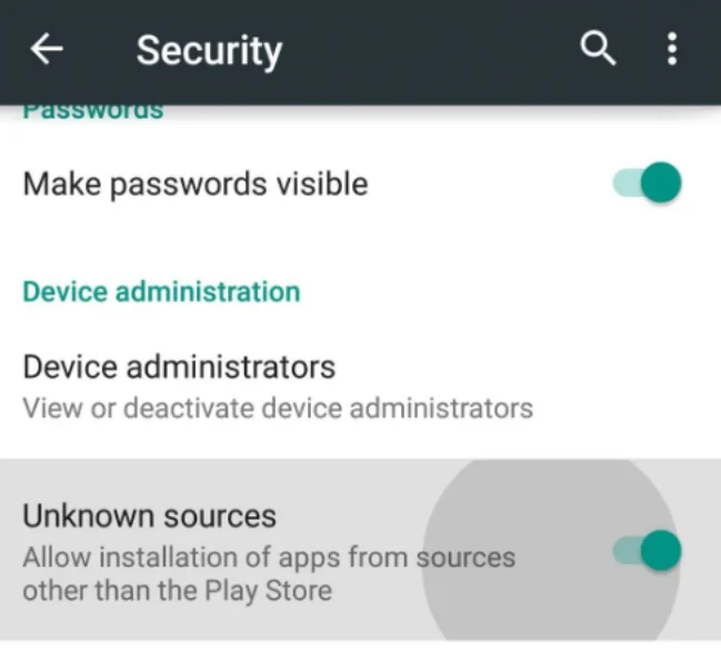 Enabling install from unknown sources for Juwa APK