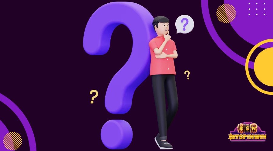 Illustration of a person looking puzzled beside a large question mark, representing common questions about the Vegas Sweeps 777 download.
